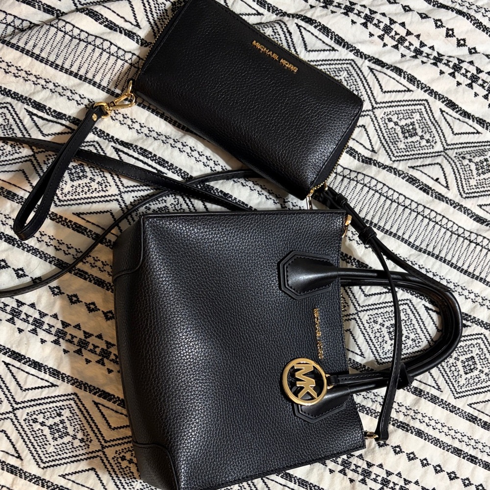 Michael Kors Black Pebbled Leather Bag and Wallet